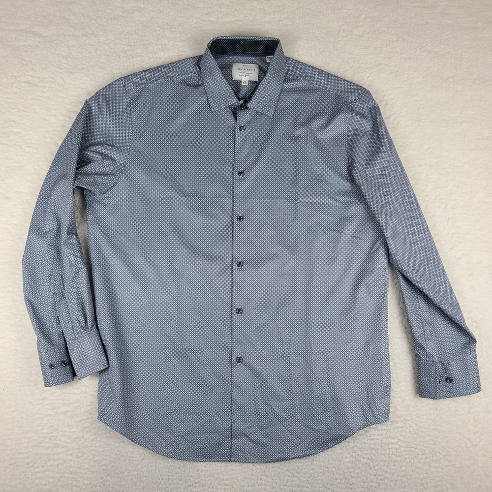 ConStruct Dress Shirt Mens XL Blue Red 4 Way Stretch‎ Cooling Comfort Slim Fit